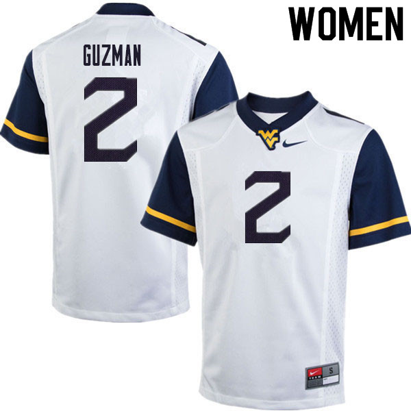 2020 Women #2 Noah Guzman West Virginia Mountaineers College Football Jerseys Sale-White - Click Image to Close